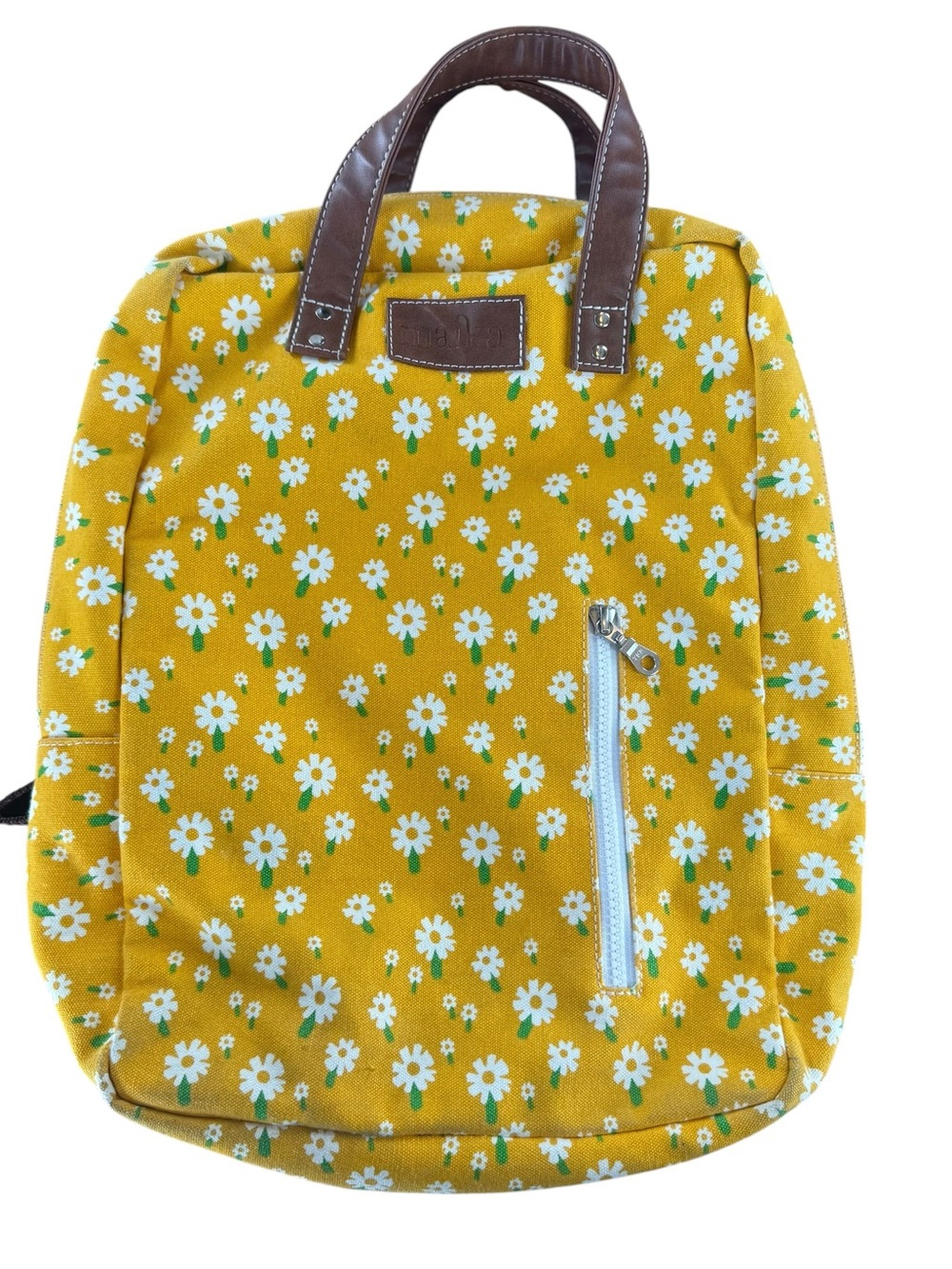 Maika Laptop Backpack Carmel Yellow Flowers Daisy Recycled Canvas Bag